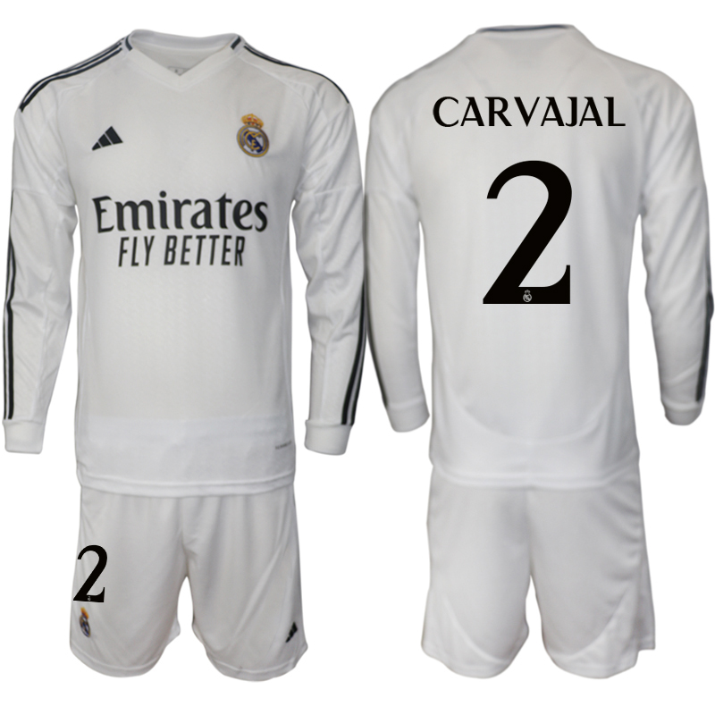 Men 2024-2025 Club Real Madrid home Long Sleeves White #2 Soccer Jersey